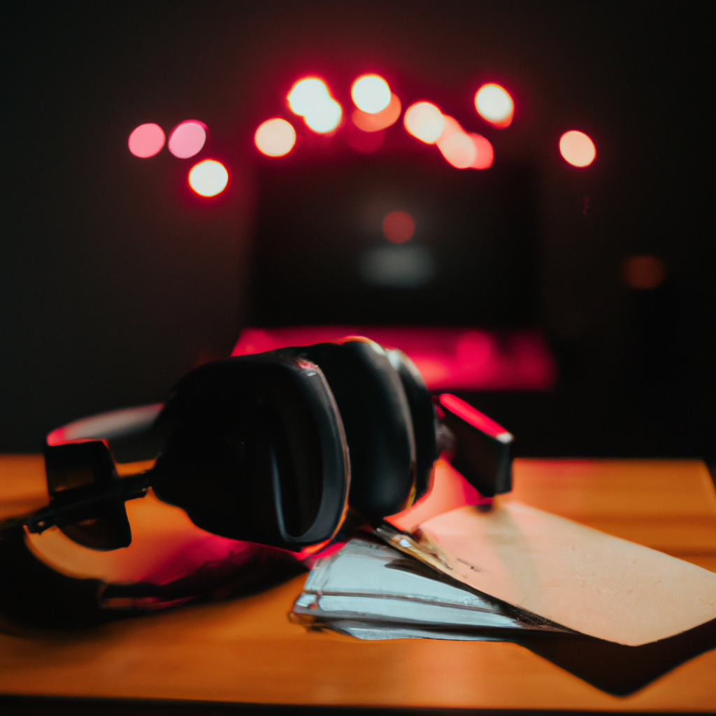 Student recording a podcast with shotgun mic and headphones