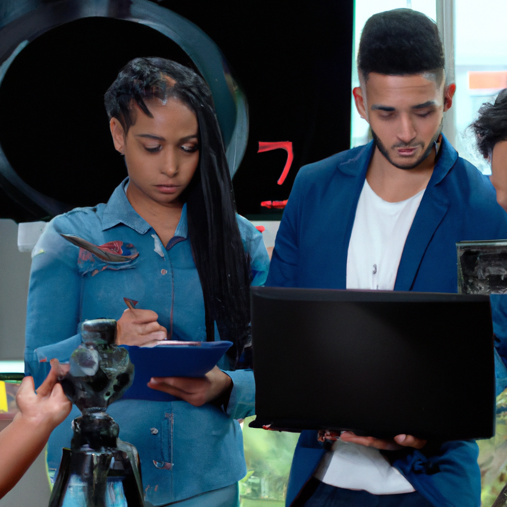 Students collaborating in newsroom